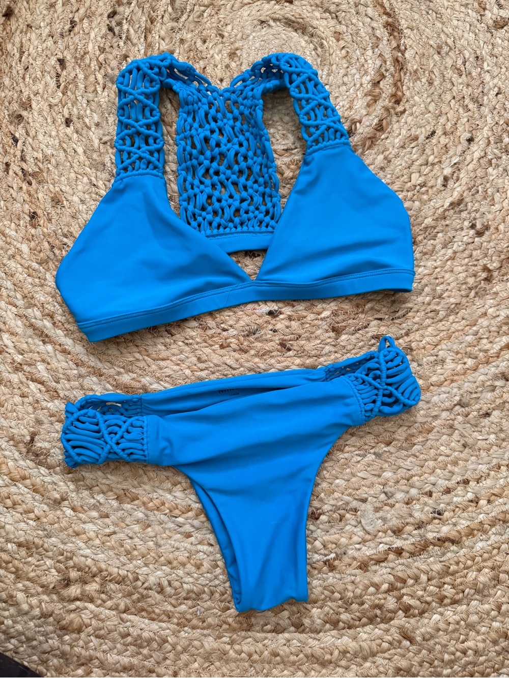 Mikoh Turquoise Triangle Bikini Top with Macramé Detail